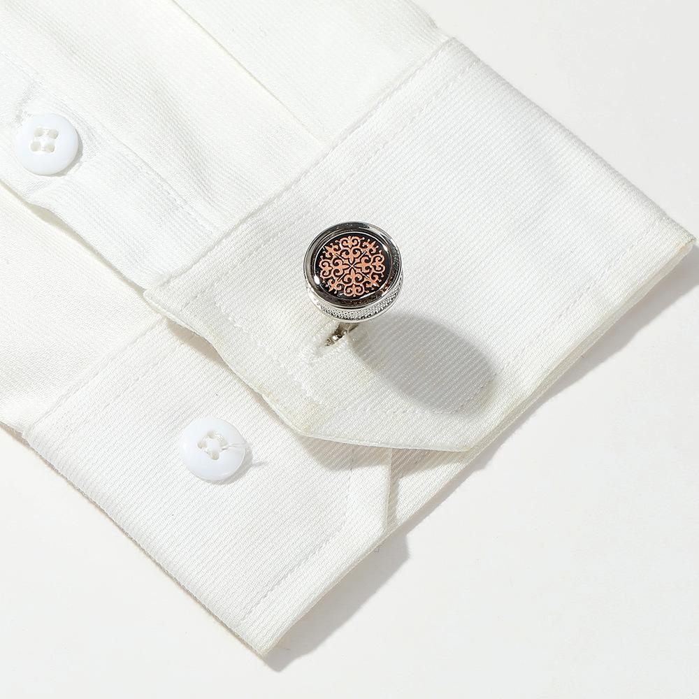 Men's Red Pattern Round Silver Cufflinks - Simple Fashion Jewelry (1 Pair)