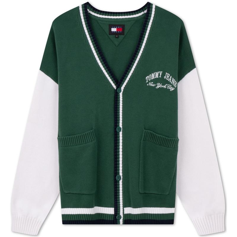 Tommy Hilfiger Cotton College Style Retro Color Block Embroidered Loose V-Neck Knit Sweater Unisex sweater Green White DM0DM18366