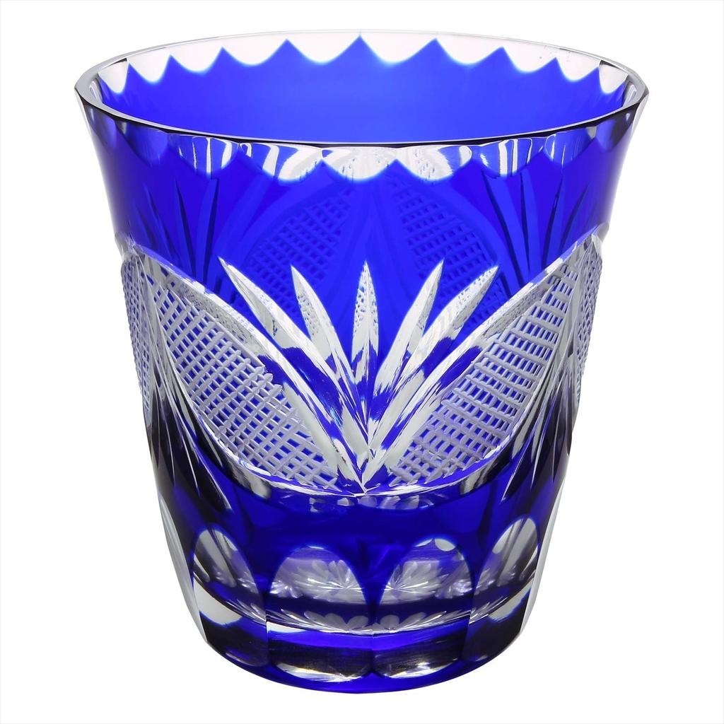 Edo Kiriko Glas-Shochu-Glasbecherbox. Fassungsvermögen 290 ml. Hergestellt in Japan. (Präsentation inklusive) Cloisonné in Bootsform (Indigo) ca. Bis 10