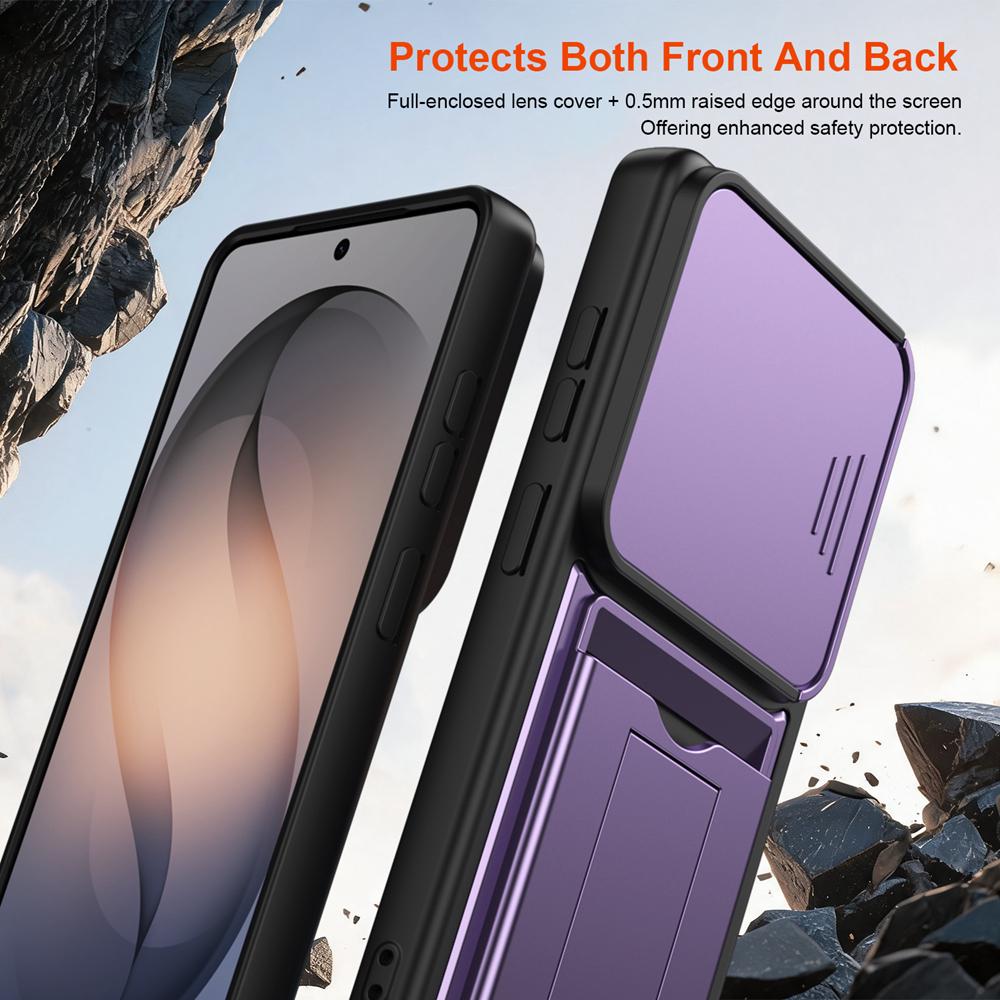 KEYSION Card Holder Bag Phone Case for Samsung S26 Ultra 5G Slide Camera Protection Kickstand Shockproof Cover for Galaxy S26+5G