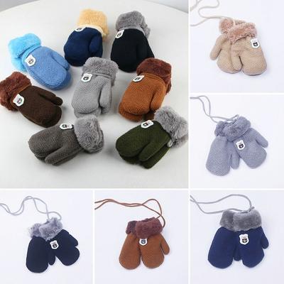 Children Plush Hanging Neck Cute Knitted Mittens Thick Warm Kids Gloves