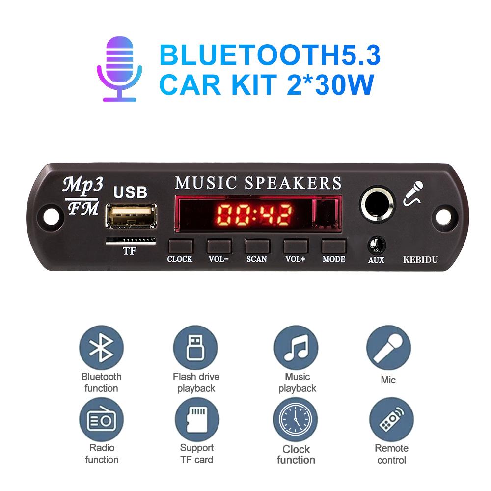 DIY MP3 Decoder Board Bluetooth 5.3 Wireless Handsfree Car Music Player with Microphone Function TF USB Car Audio FM Radio
