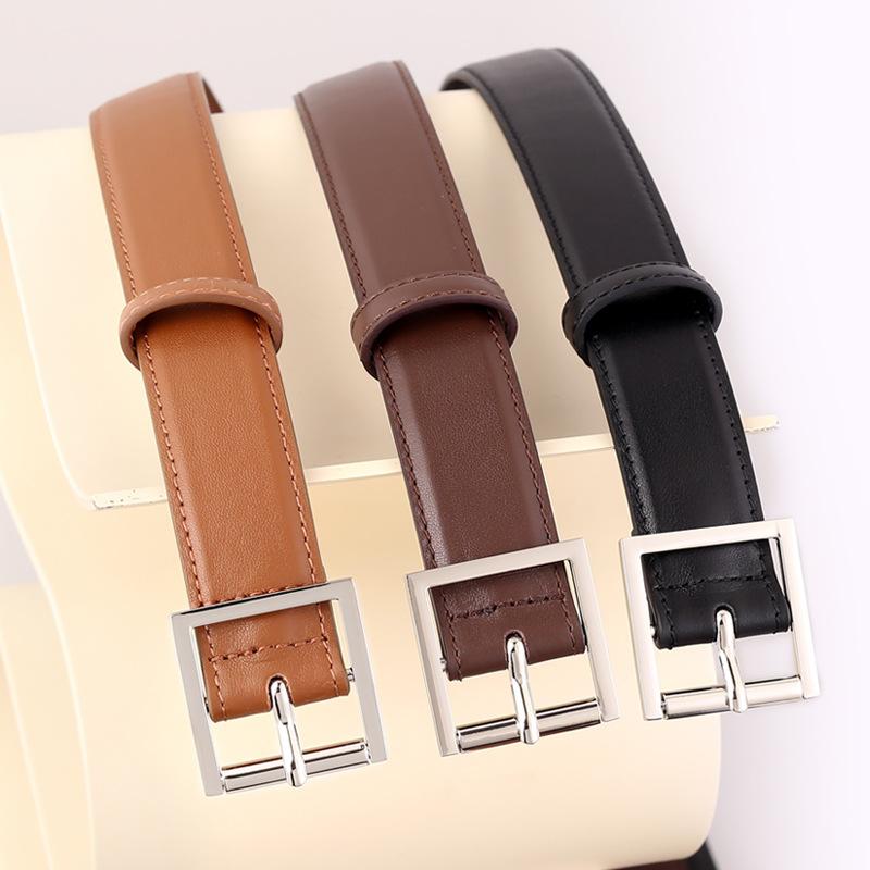 Vintage Minimalist Style Fashionable Child The R0W Minimalist Square Buckle Oil Wax Calfskin Belt