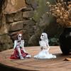 2 Pcs Skeleton Sisters Statue Resin Skeleton Girl Figurine Spooky Halloween Desktop Decoration for Haunted House Home Garden Decor