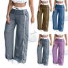 Women's Fashion Color Blocked High Waist Straight Leg Wide Leg Pants Pocket Casual Pants