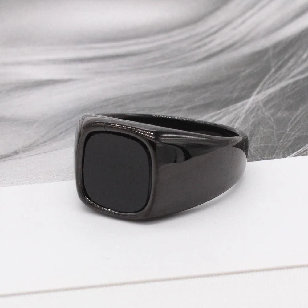 Black Retro Black Rings Jewelry Glass Stone Rings High-end Black Stone Square Ring Funerals