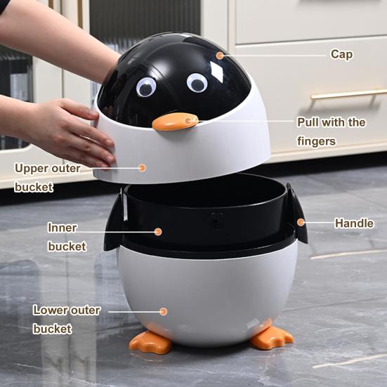 Pinguinform Mülleimer Doppelkammer-Design Versiegelnder Deckel Mülltonne mit versteckten Beuteln Wasserdicht Geruchsverschluss Abfalleimer Müllbehälter