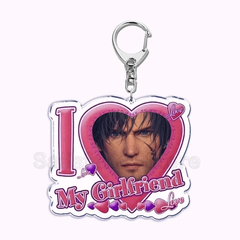 Pfp Sephiroth Acrylic KeyChain Pendant Key Ring I Love My Boyfriend Girlfriend Pink Heart Keyring for Bag Pendant Jewelry Gifts