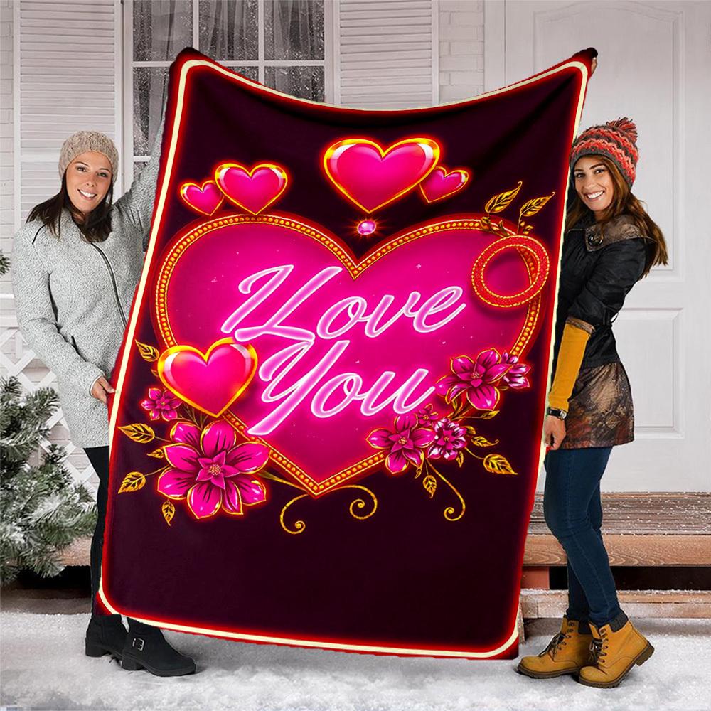 1pc Love You Card Outdoor Flannel Blanket , Machine Washable Perfect Gift for Birthday , Holiday Travel Accessory , Durable Material