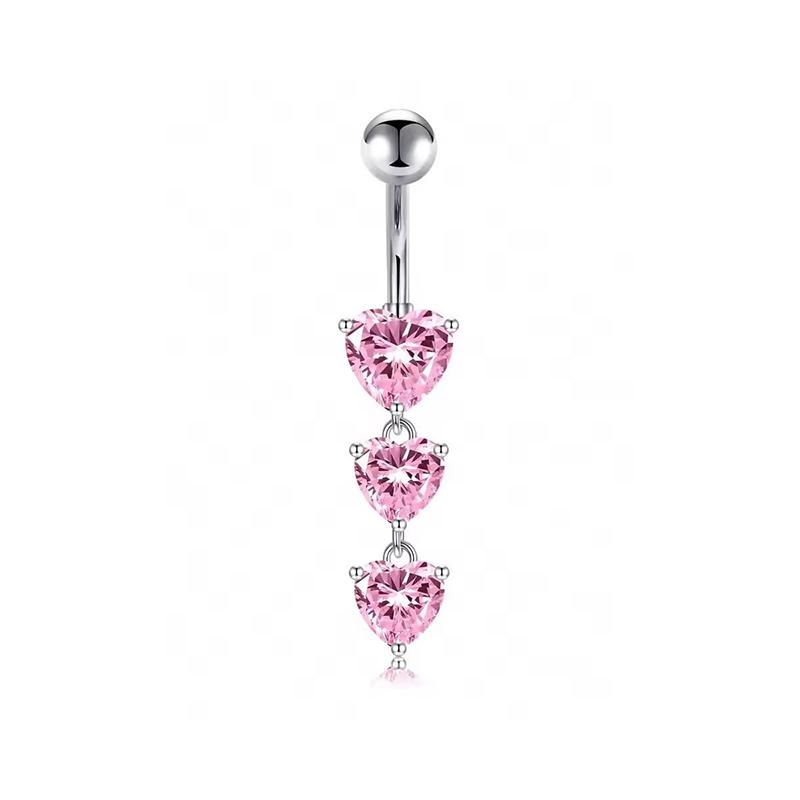 Pink Zircon Belly Button Rings Stainless Steel Heart Butterfly Navel Piercing Barbell For Women Beach Belly Ring Body Jewelry