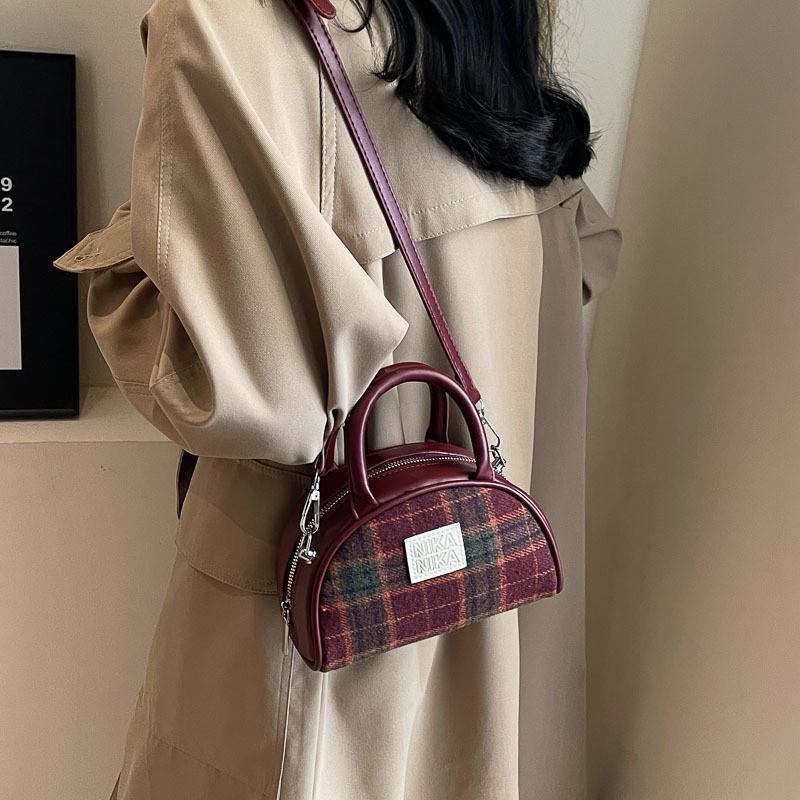 Vintage Chic Urban Minimalist Plaid Handbag For Women Fall Winter 2023 вино красного