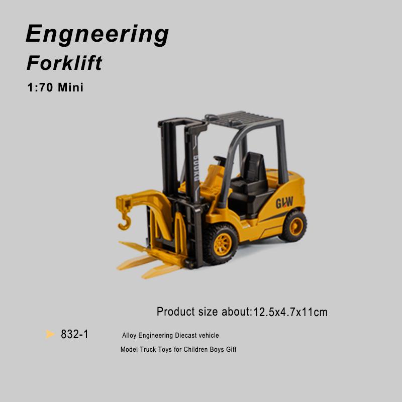 1:70 9 Styles Mini Yellow Alloy Forklift Driller Road Roller Engineering Diecast Construction Vehicle Inertia Toys for Boys Gift