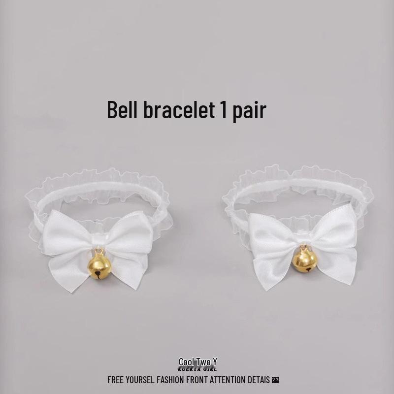 

Handmade Lolita Cat & Fox Ears Headband with Lace Bow & Bell Choker - Cosplay Accessory