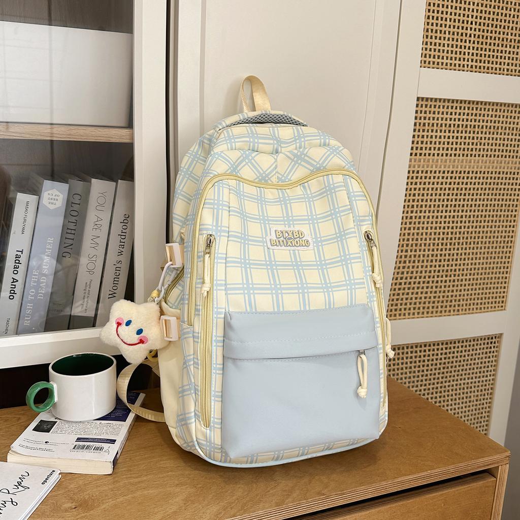 Schoolbag Plaid School Bag Female Students Versatile Small Fresh Junior High School Students Backpack Travel Backpack Tide Large Capacity College