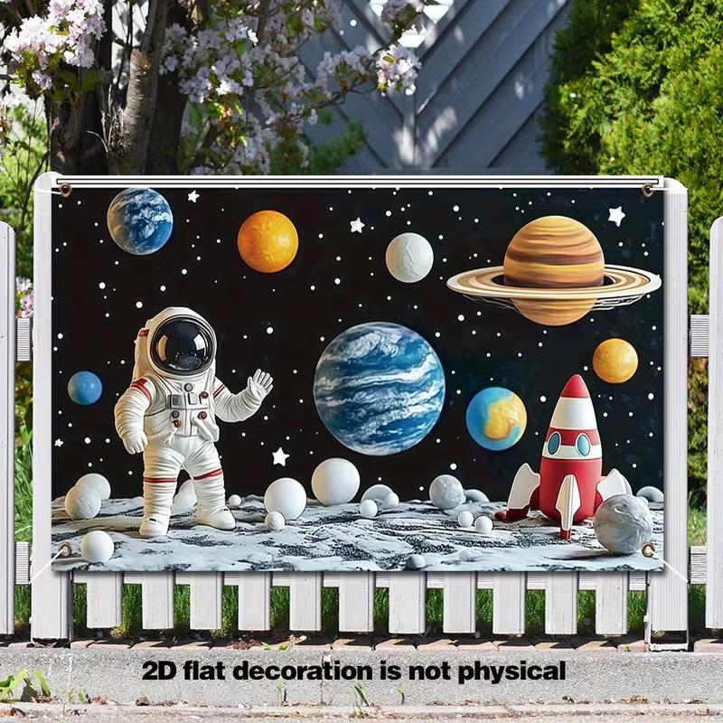 2D Kids Space Astronaut Tapestry, Planets Moon Wall Hanging for Bedroom & Playroom
