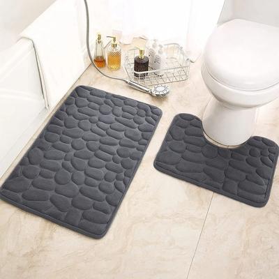 Verdickte geprägte Kiesel-Korallenfleece-Bodenmatte, Badezimmer-Bodenmatte, Toiletten-U-förmige, saugfähige Fußmatte für das Badezimmer, zweiteiliges Set