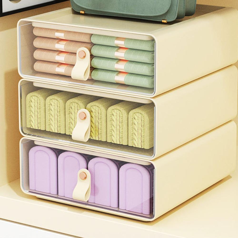 Transparent Material Drawer Storage Box Cream Color Stackable Storage Bins Drawer Organizer  Home