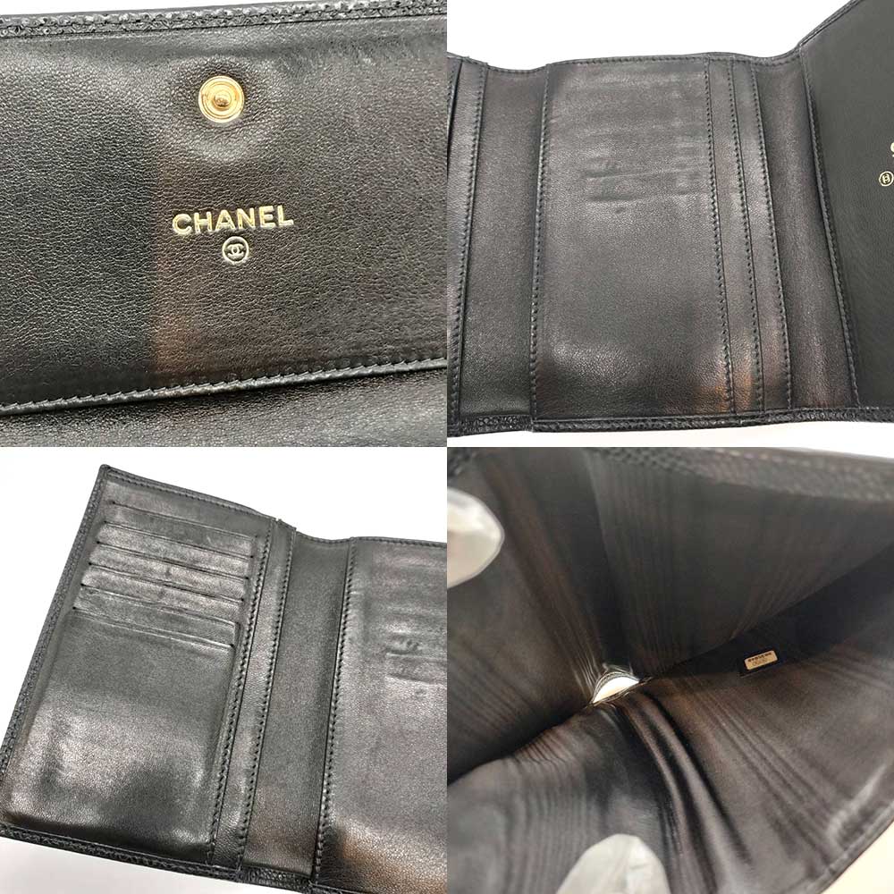 Used CHANEL COCO MarkTri-fold wallet leather Women