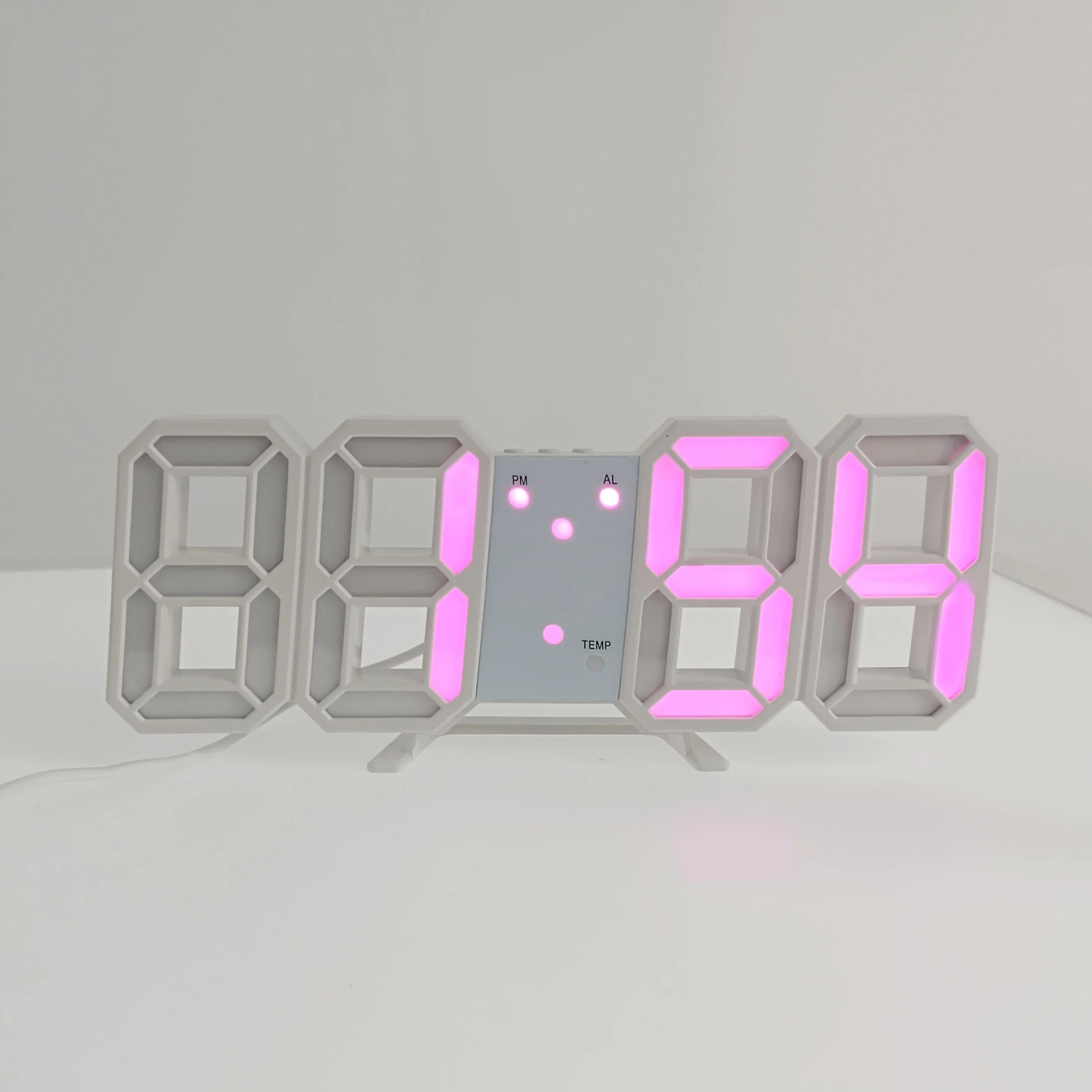 

Часы 3D светодиодный цифровой будильник настенные часы время/дата домашние/кухонные/офисные часы декоративные садовые часы украшение для спальни фиолетовый