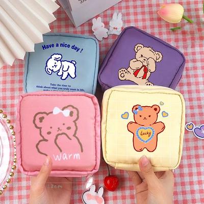 Women Small Cosmetic Cases For Females Travel Waterproof Sanitary Pad Pouch Cute Bear Rabbit Lipstick Coin Purse Storage Bags