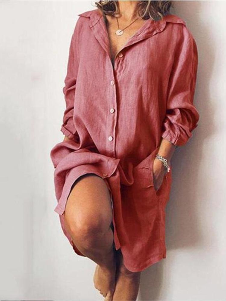 New 2026 Spring/Summer EBay Best Sellers: Loose-fitting, Double-pocket, Long-sleeved, Pure-color Women's Long Shirt
