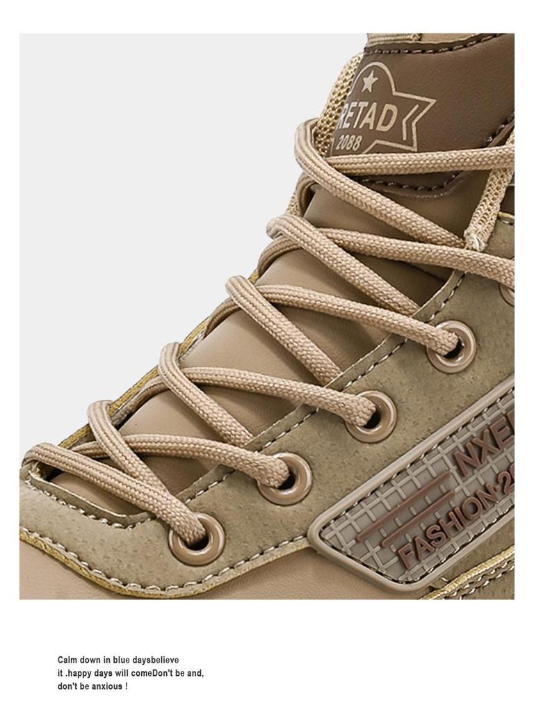 Putian Retro Men's High-Top Leather Hiking Boots - Thick-Soled, Mid-Top, Dad Style for Autumn