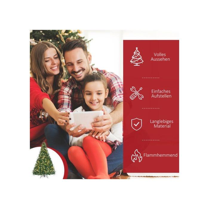 Sapin de Noël HOMCOM, 700 LED blanc chaud, 2154 branches, ignifuge, plastique/métal, 210 x 142 cm, vert