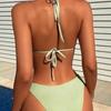Sexy Solid Color Bikini Women's Triangle Sports Swimsuit European and American Swimsuit Beach Halter Hip High Waist Swimsuit