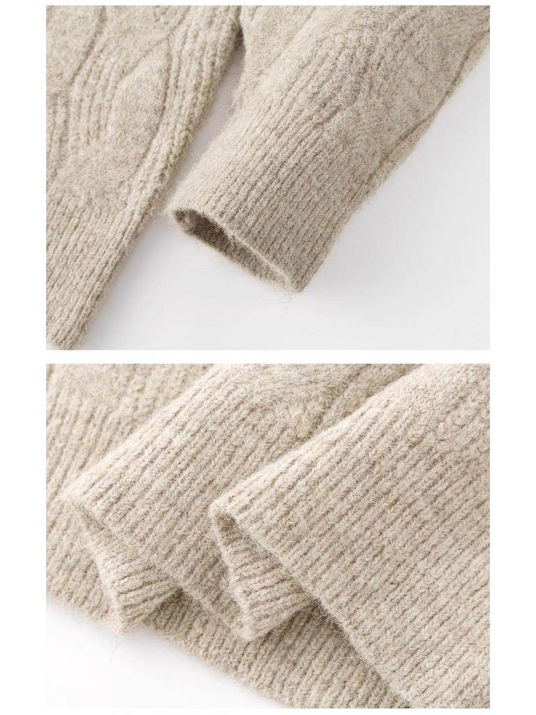 Men's Retro Round Neck Cable Knit Sweater - Autumn/Winter Loose Fit