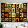 2D Flat, [2D Plane Printing] 1 Large Size/small Size Pattern Printed Tapestry- Orange And Black, Geometric Patterns, Symbols, Symmetrical Design, Squa