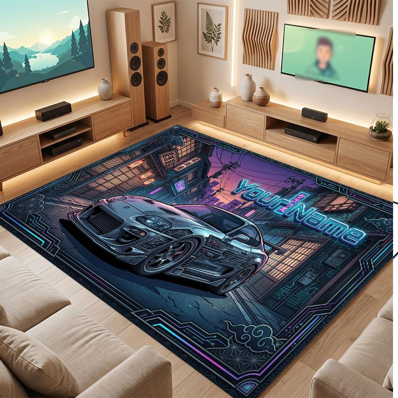 Neon Colorful Theme Crystal Velvet Floor Rug Personalized Custom Name Text Warm Carpet Home Decoration