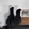 Elastic Thick-Soled Women's Winter Martin Boots 2025 - Black High-Heeled Height-Increasing Short Boots for Autumn