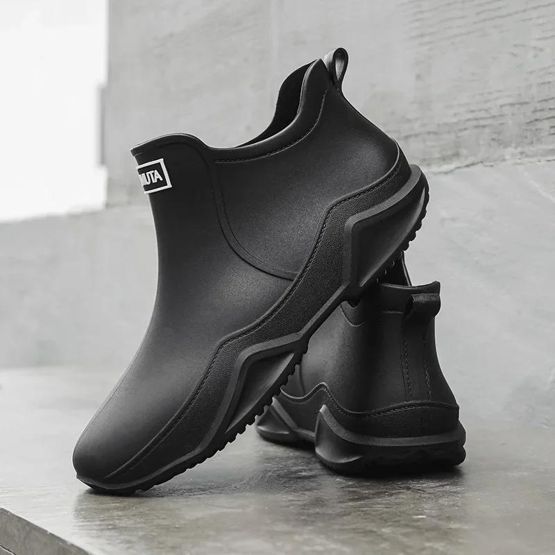 Fashion New men's short tube rain shoes outdoor off-road waterproof shoes men's thick soled anti slip rubber shoes lightweight overshoes
