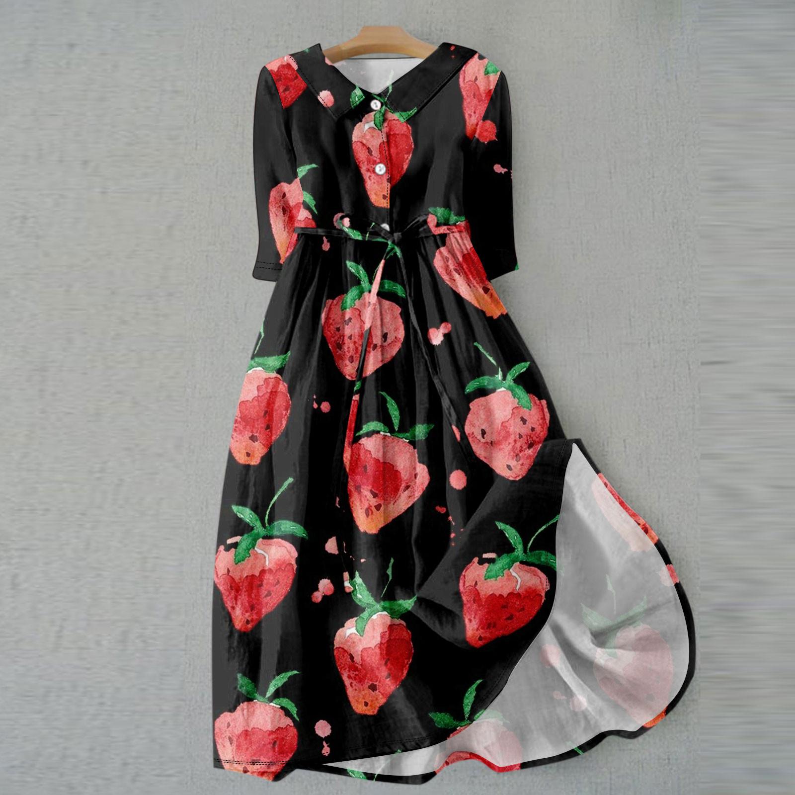 

Женское модное платье с откидным воротником и рукавами 3/4 с принтом XL розовый