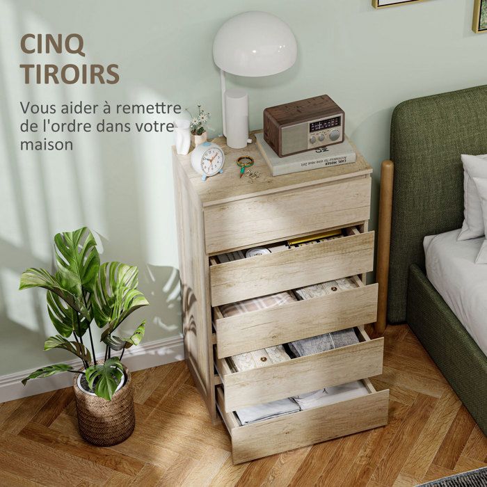 HOMCOM - Commode - Panneaux de particules - 60x39x100cm - bois naturel