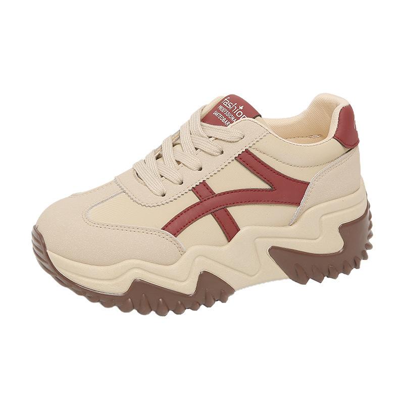 Women's Shoes Autumn New Board Shoes Color Matching Thick Baseplate Shoes Heightening Leather Surface Sports Fashion Student
