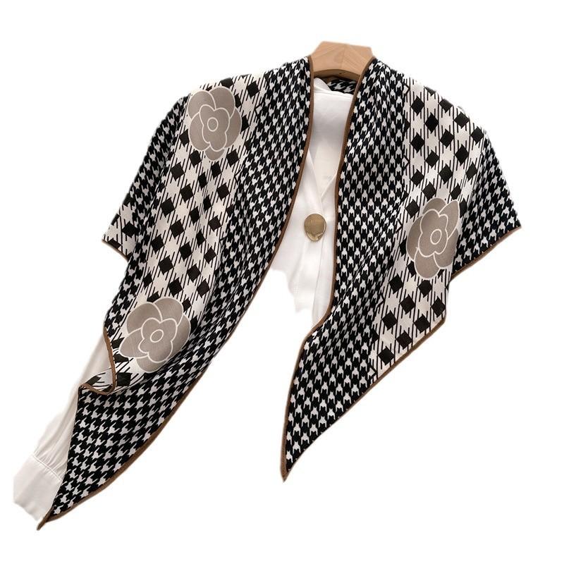 Thousand Birds Grid Flower Herringbone Velvet Printed Triangle Scarf Shawl External Scarf Headscarf Fashion Autumn And Winter Scarf