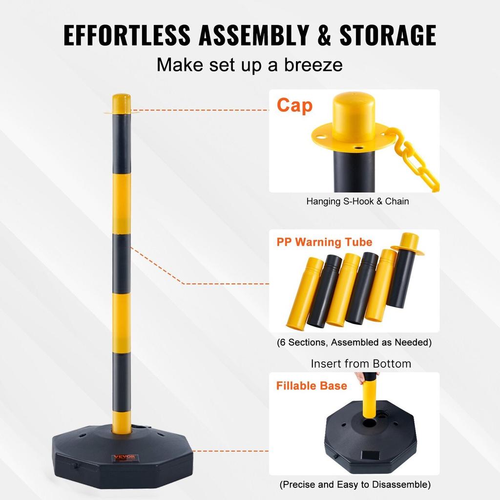 Adjustable Traffic Delineator Post Cones, 4 Pack, Traffic Safety Delineator Barrier with Fillable Base 8FT Chain, for Traffic Control Warning Parking