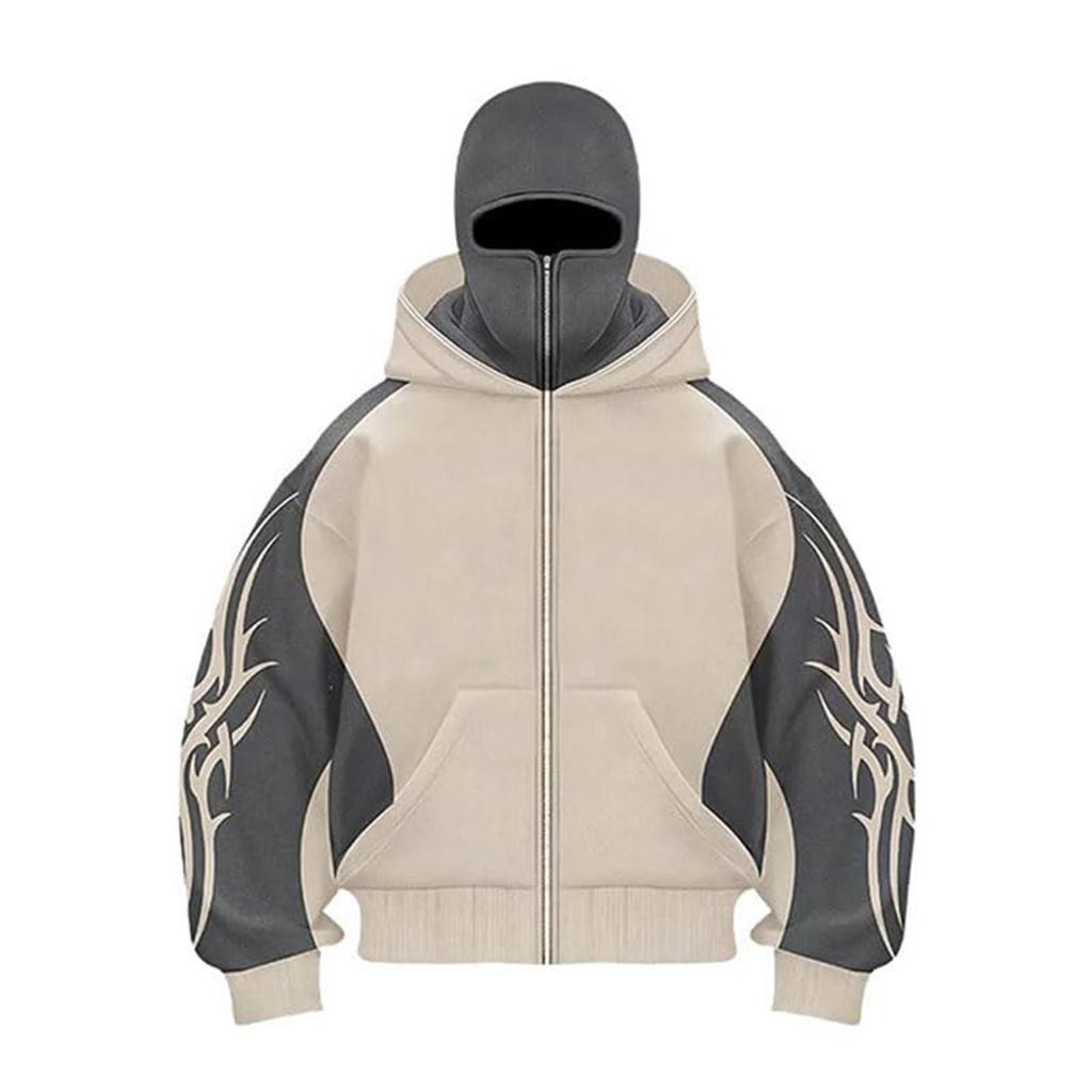 Men's Double Hood Colorblock Loose Trendy Hood Cardigan Zipper Hoodie