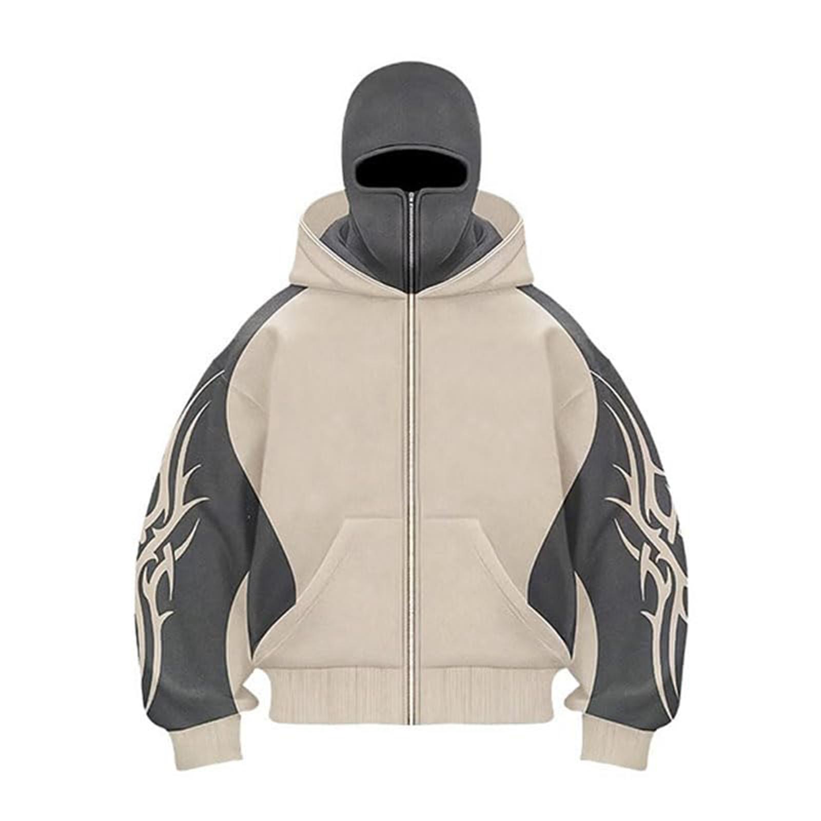 

Мужской кардиган с двойным капюшоном, колор-блок, свободный, модный, на молнии XXL хаки