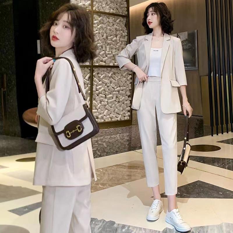 Fashion Suit Jacket Two Piece Sets for Women Green Women's Blazer and Pants Suits Set 2 Elegant Pieces Fall Outfits Autumn