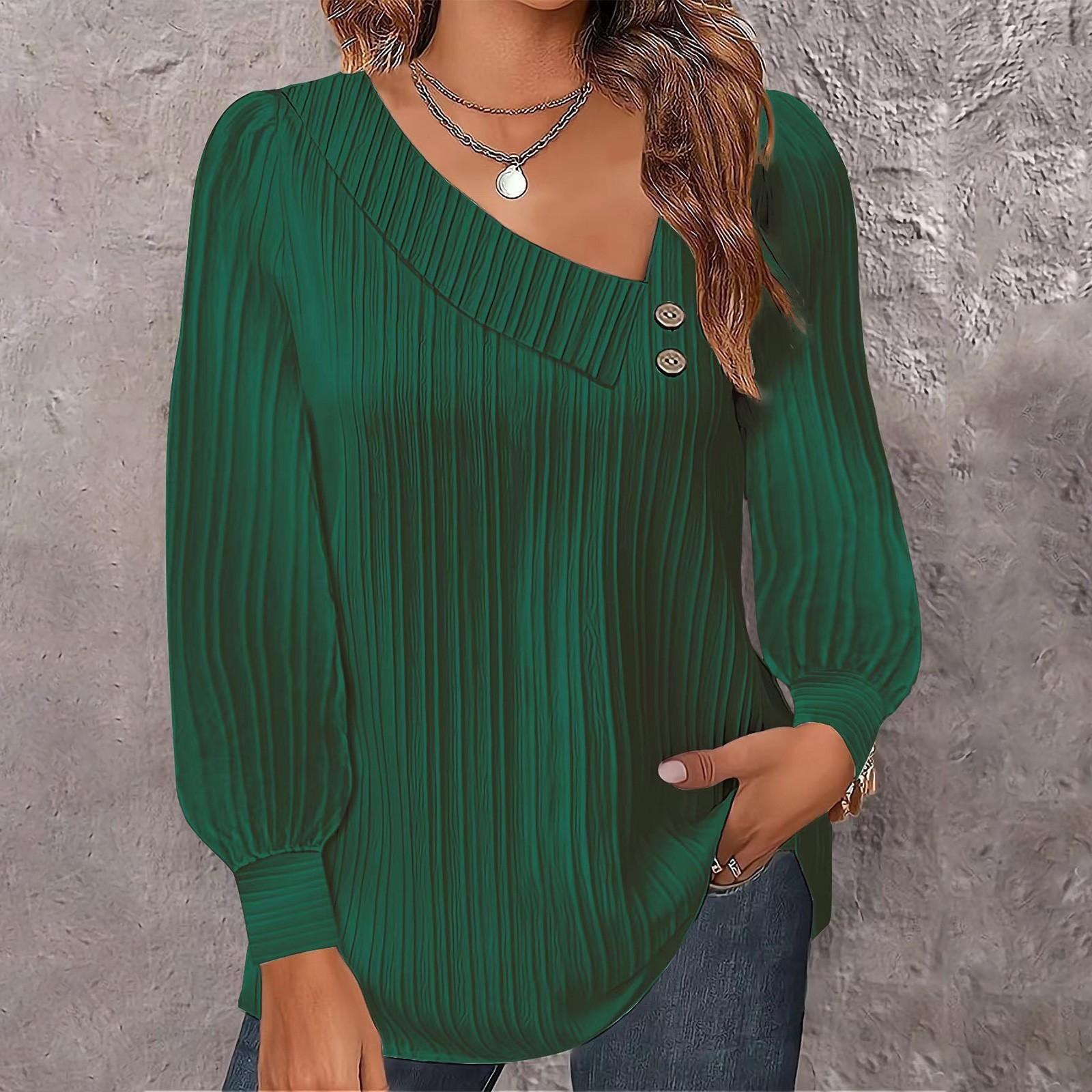 

Женская рубашка с V-образным вырезом, на пуговицах, однотонная, с длинным рукавом, повседневная, топы XXL