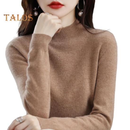 Genser for kvinner Langermet Genser med middels krage Myk Stretchy Ensfarge Strikket topp med bunnlag for daglig bruk