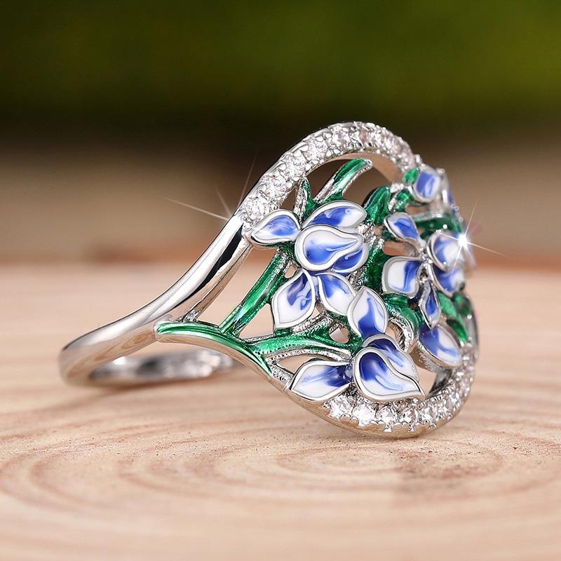

Huitan Blue and White Lily of the Valley Rings for Women Romantic Wedding Accessories Fancy Flower Rings with CZ Fashion Zircon 6