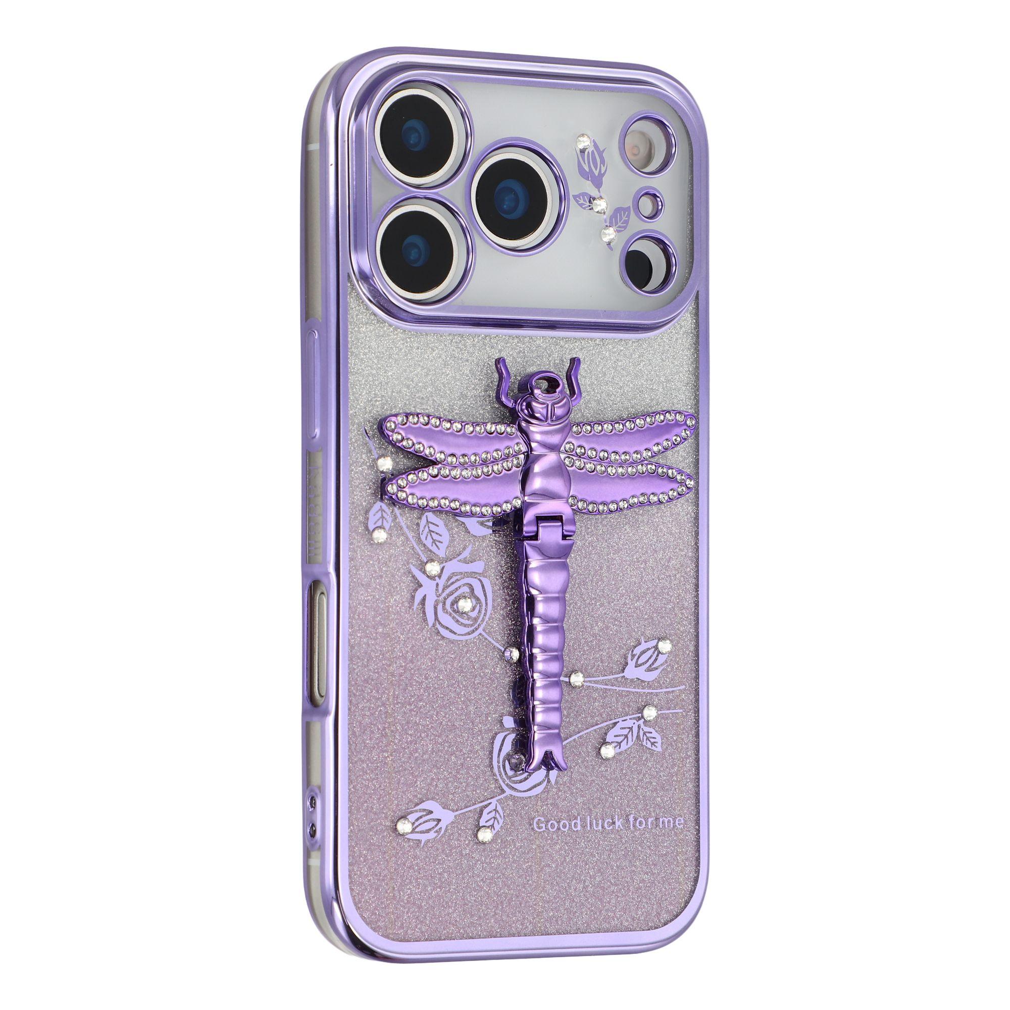 

KADEM For iPhone 17 Pro Case Dragonfly Kickstand TPU Flowers Glitter Phone Cover Purple