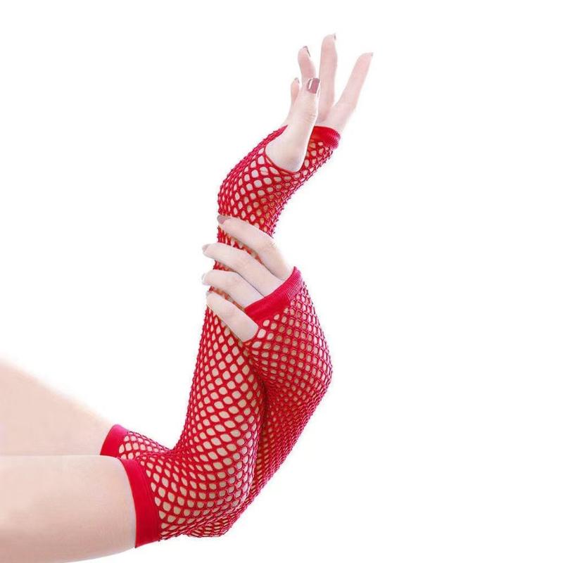 Black Neon Fishnet Fingerless Long Gloves Arm Cuff Party Wear Fancy Dress for Women Sexy Girls Punk Goth Dance Party Mesh Gloves