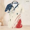 Women Plus Size V Neck Short Sleeve Eagle Star Stripe Printed Nurse Scrub Top With Front Pockets
