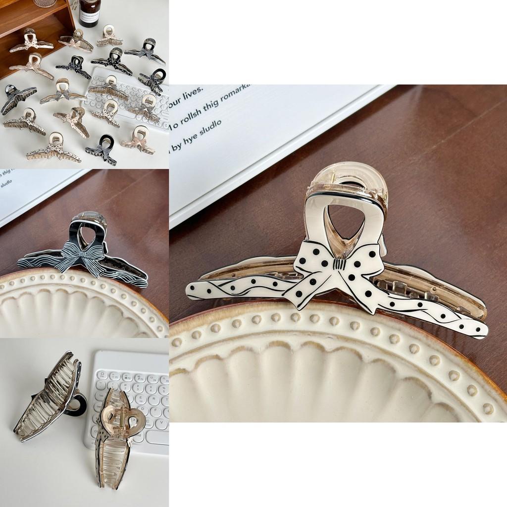 Premium Acrylic Hair Claw Clip With Delicate Polka Dot Print And Fashionable Bow