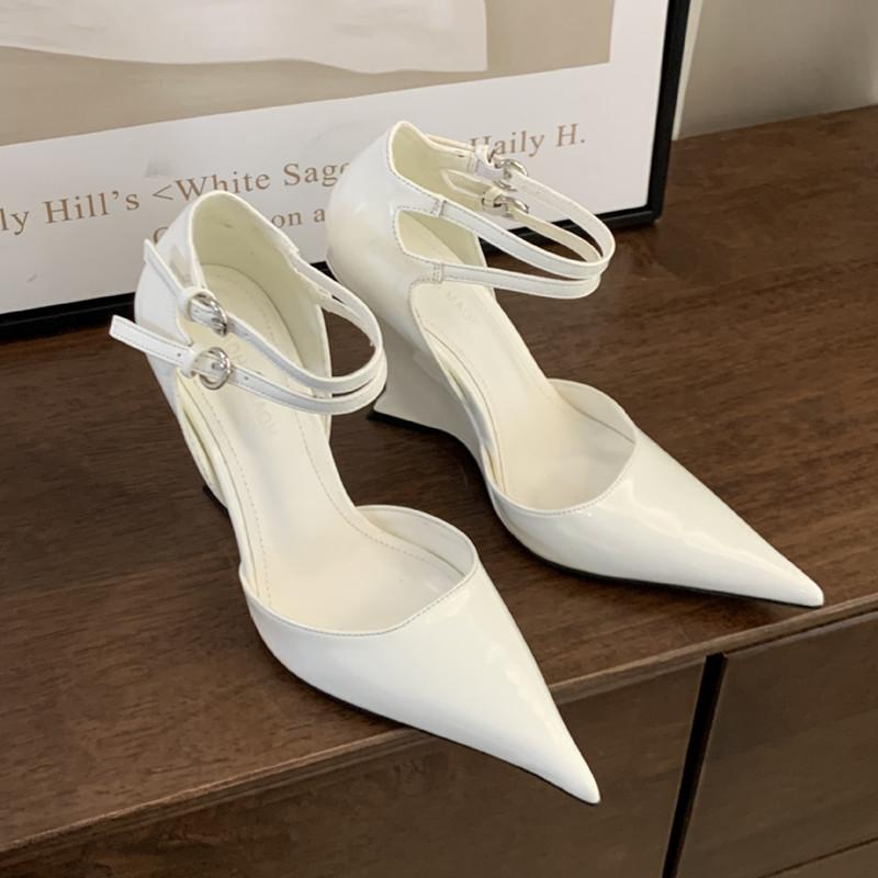 

Мода Мода Лакована Шкіра Платформа Танкетка Жіночі Туфлі Весна Осінь Подвійна Ремінець Пряжка Високі Підбори Мули Сандалі для Весілля Вечірки Взуття 35 білий