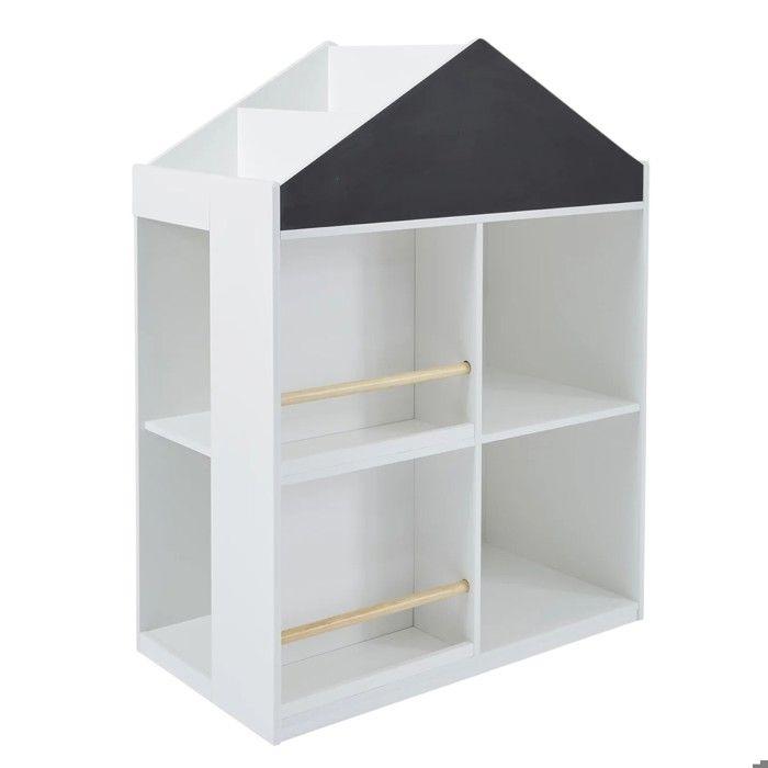GINGER HOME Children's Shelf – Montessori House-Shaped Storage Unit, with Blackboard, 6 Compartments, White, 95.8 Cm